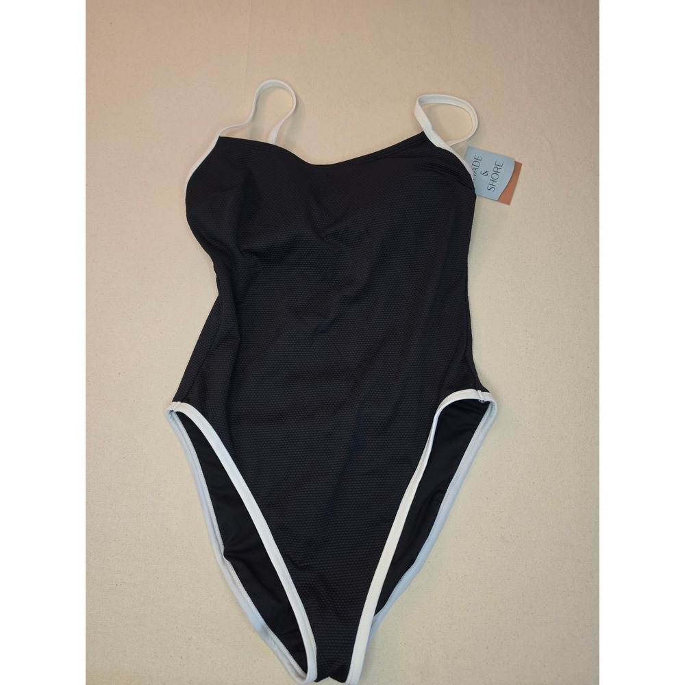 Shade & Shore Scoop Neck One Piece Swimsuit Black Small NWT